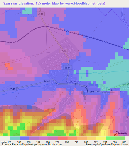 Szaszvar,Hungary Elevation Map