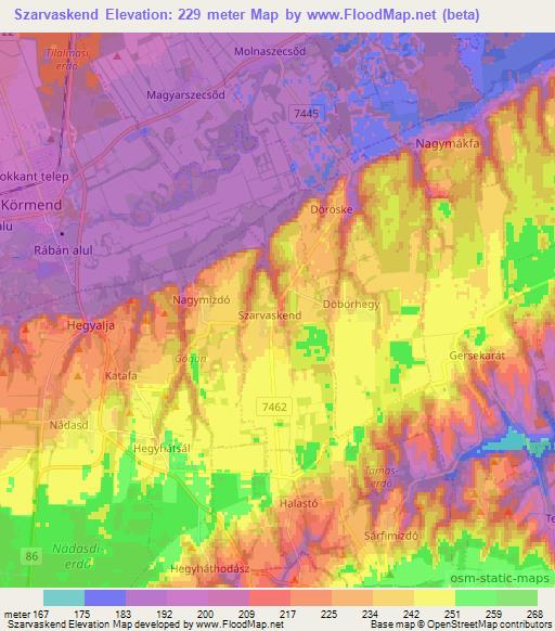 Szarvaskend,Hungary Elevation Map