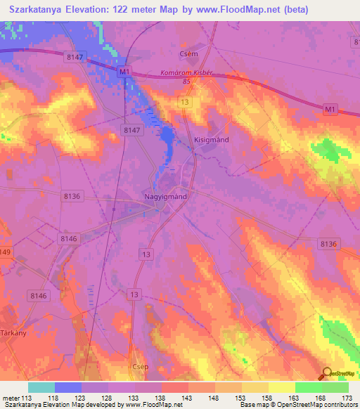 Szarkatanya,Hungary Elevation Map