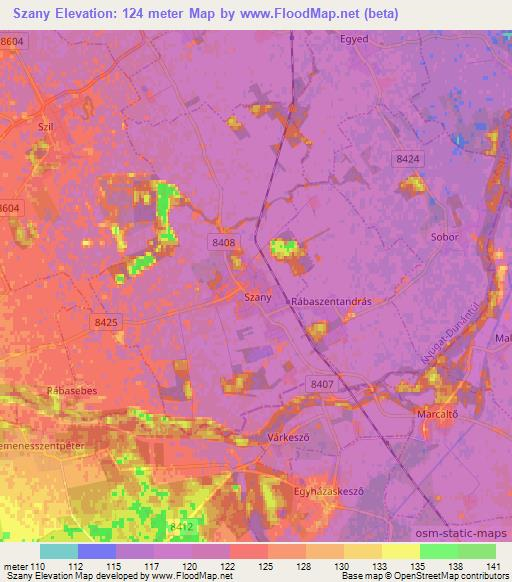 Szany,Hungary Elevation Map