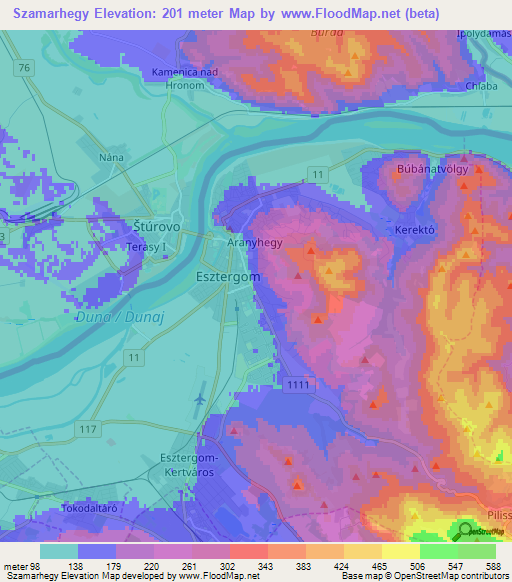 Szamarhegy,Hungary Elevation Map