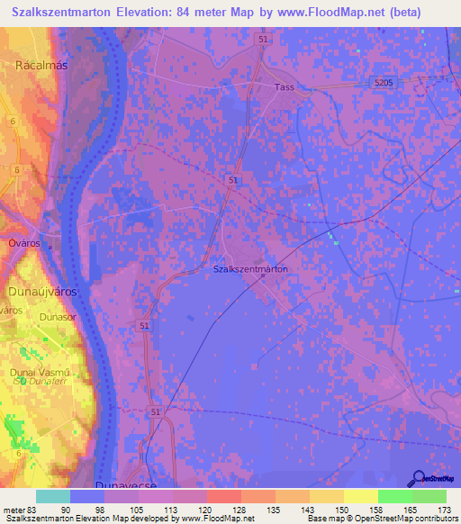 Szalkszentmarton,Hungary Elevation Map