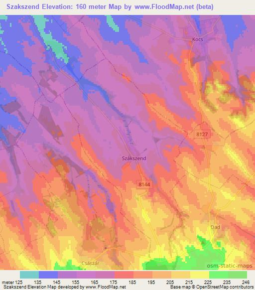 Szakszend,Hungary Elevation Map
