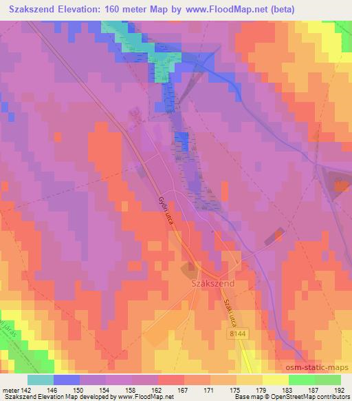 Szakszend,Hungary Elevation Map