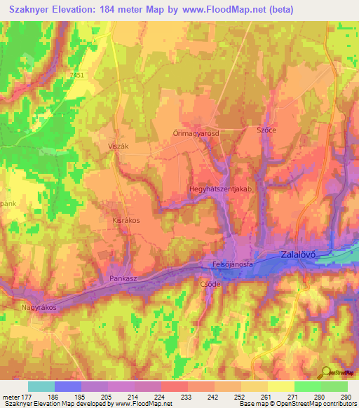 Szaknyer,Hungary Elevation Map
