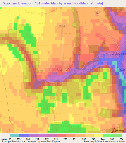 Szaknyer,Hungary Elevation Map