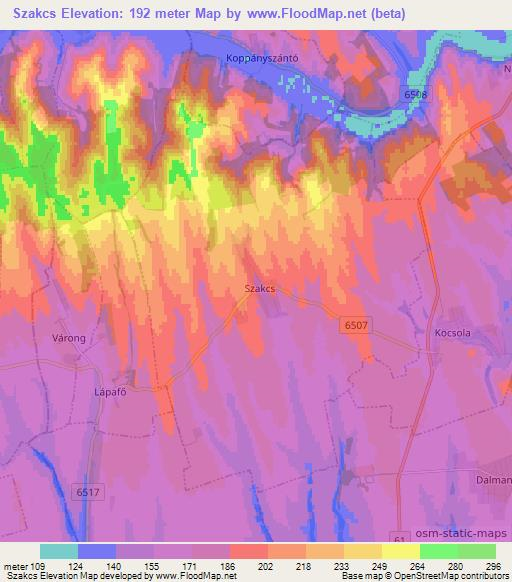 Szakcs,Hungary Elevation Map