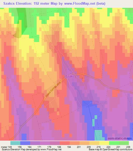 Szakcs,Hungary Elevation Map