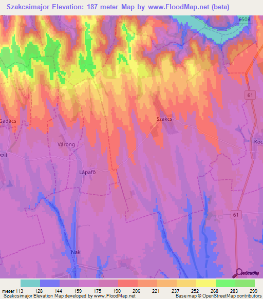 Szakcsimajor,Hungary Elevation Map