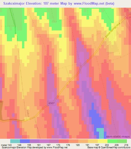 Szakcsimajor,Hungary Elevation Map