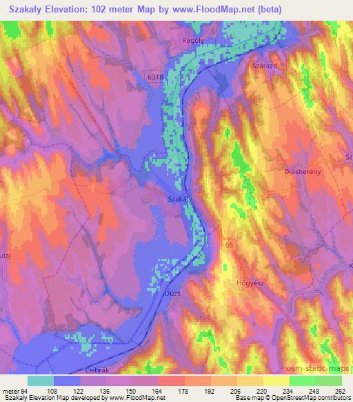 Szakaly,Hungary Elevation Map