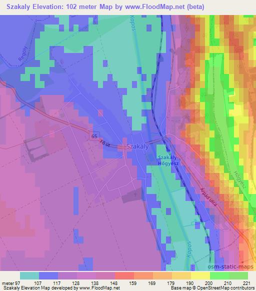 Szakaly,Hungary Elevation Map
