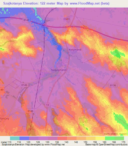 Szajkotanya,Hungary Elevation Map