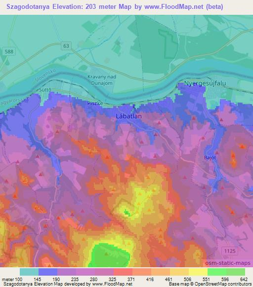 Szagodotanya,Hungary Elevation Map