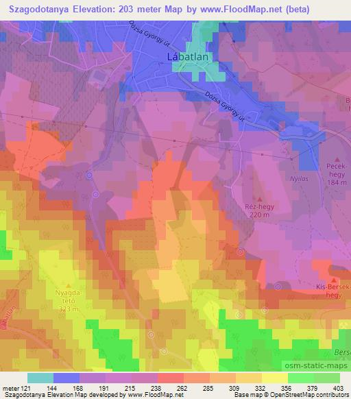Szagodotanya,Hungary Elevation Map