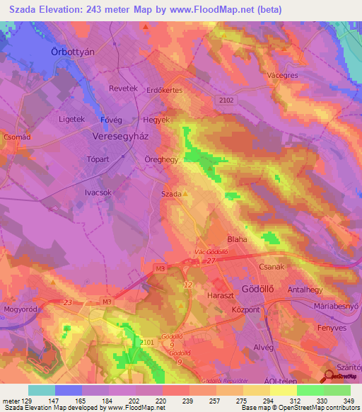 Szada,Hungary Elevation Map