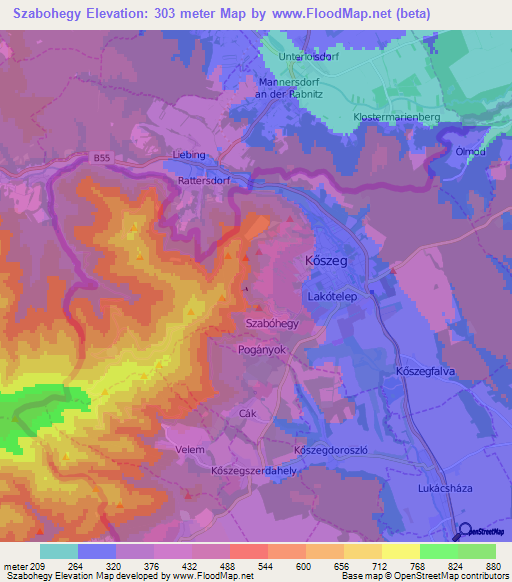Szabohegy,Hungary Elevation Map