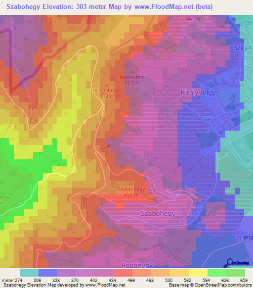 Szabohegy,Hungary Elevation Map