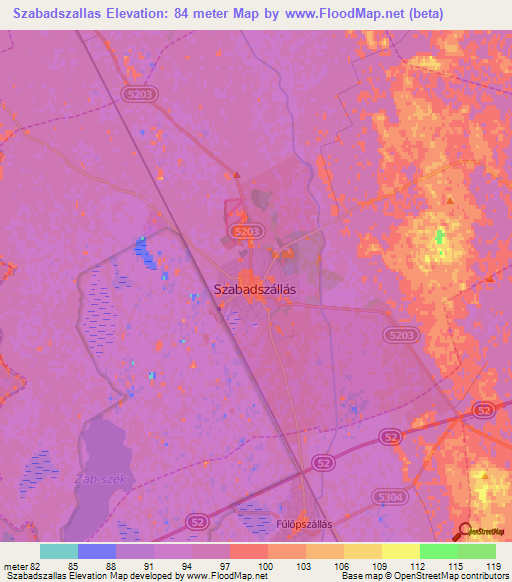 Szabadszallas,Hungary Elevation Map