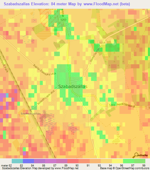 Szabadszallas,Hungary Elevation Map