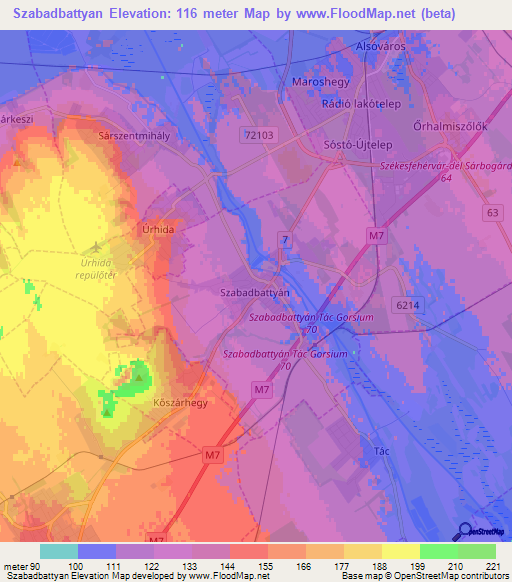 Szabadbattyan,Hungary Elevation Map
