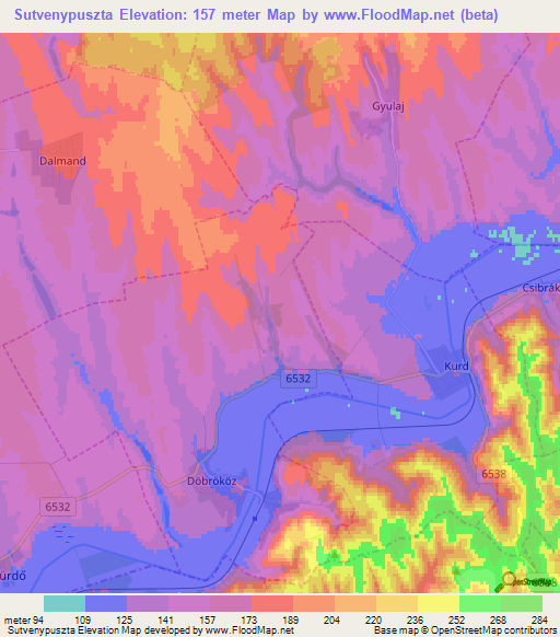 Sutvenypuszta,Hungary Elevation Map