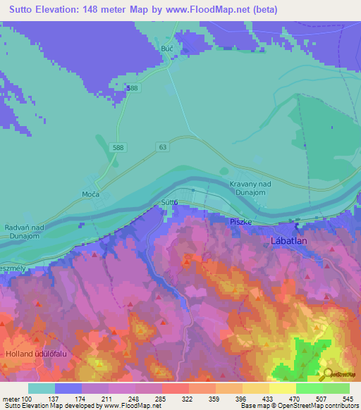 Sutto,Hungary Elevation Map