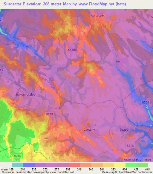 Surcsatar,Hungary Elevation Map