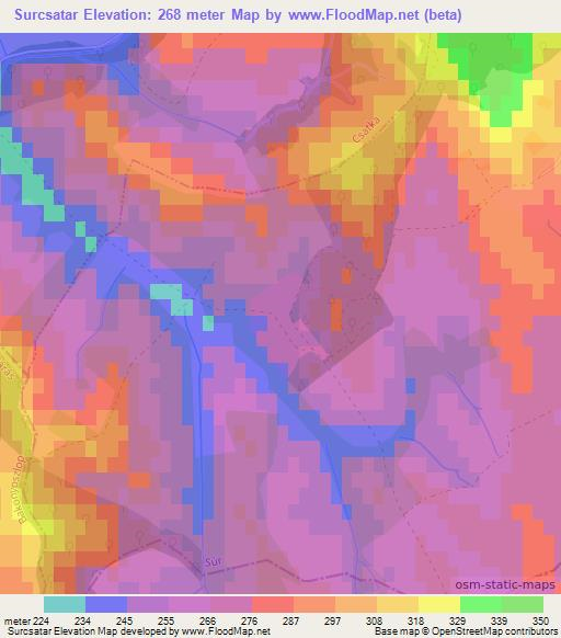 Surcsatar,Hungary Elevation Map