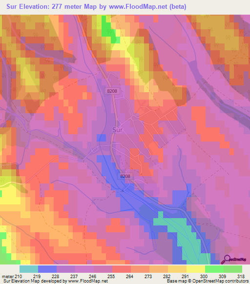 Sur,Hungary Elevation Map