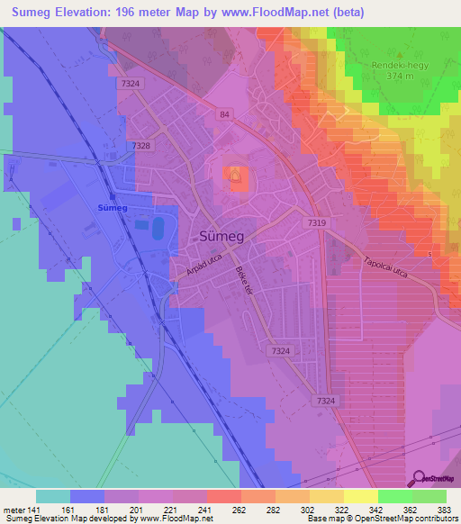 Sumeg,Hungary Elevation Map