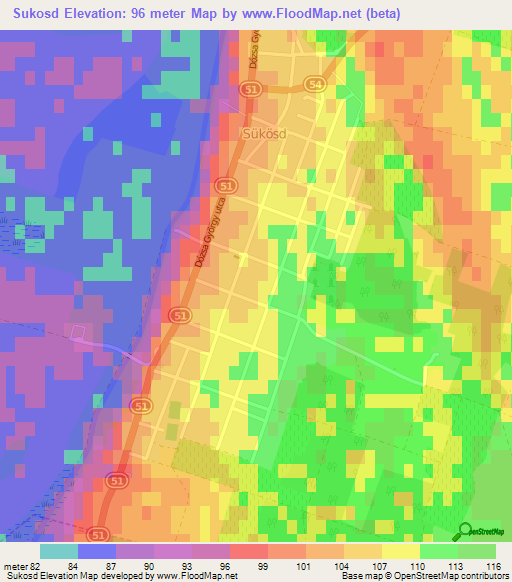Sukosd,Hungary Elevation Map