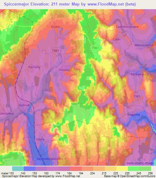 Spiccermajor,Hungary Elevation Map