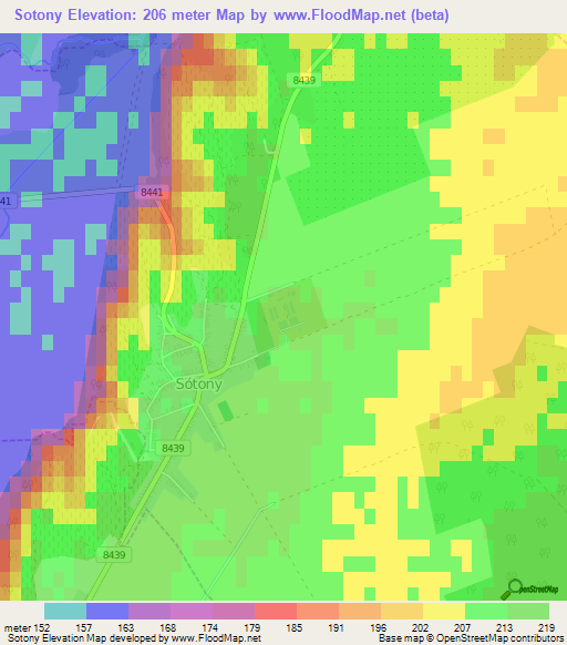 Sotony,Hungary Elevation Map