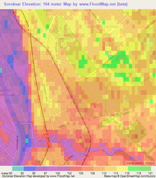 Soroksar,Hungary Elevation Map