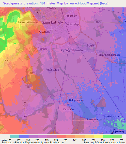 Sorokpuszta,Hungary Elevation Map