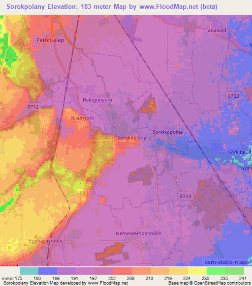 Sorokpolany,Hungary Elevation Map