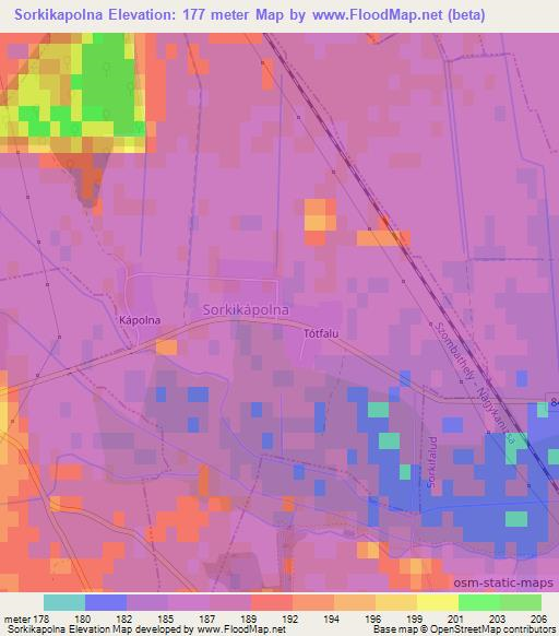 Sorkikapolna,Hungary Elevation Map