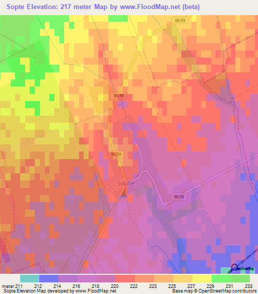 Sopte,Hungary Elevation Map