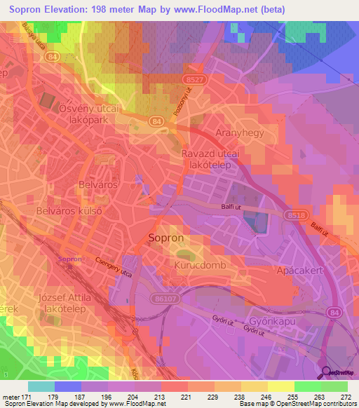 Sopron,Hungary Elevation Map