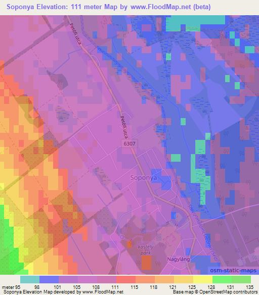 Soponya,Hungary Elevation Map