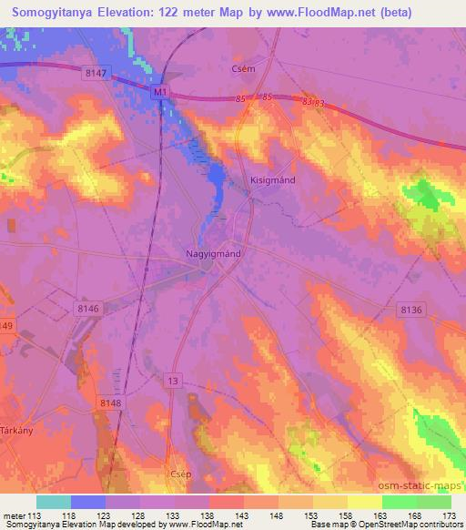 Somogyitanya,Hungary Elevation Map