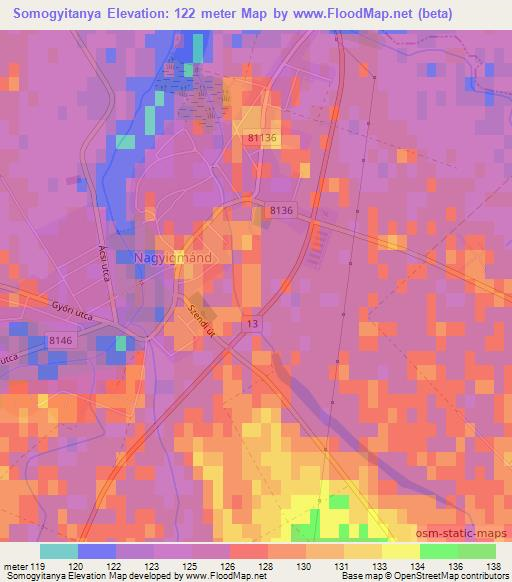 Somogyitanya,Hungary Elevation Map