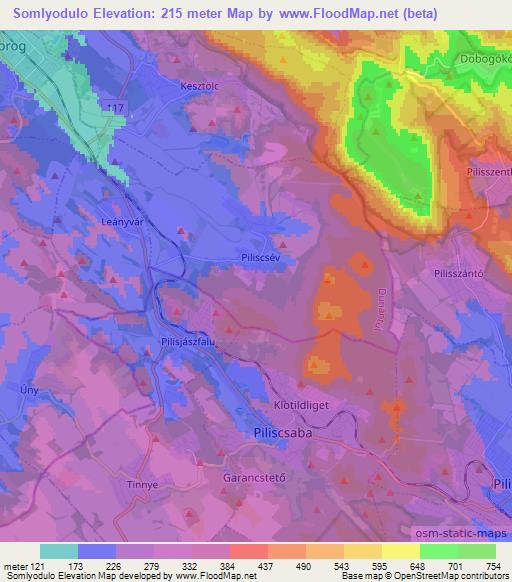 Somlyodulo,Hungary Elevation Map