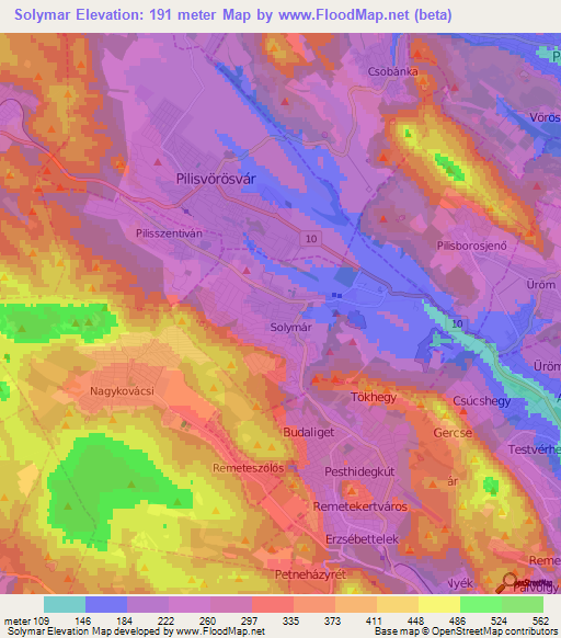 Solymar,Hungary Elevation Map