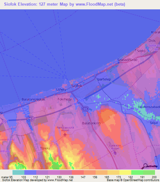 Siofok,Hungary Elevation Map