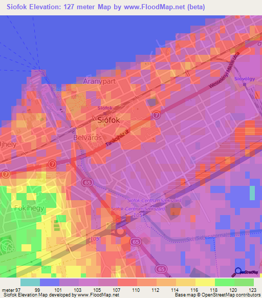 Siofok,Hungary Elevation Map