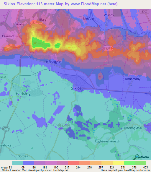 Siklos,Hungary Elevation Map