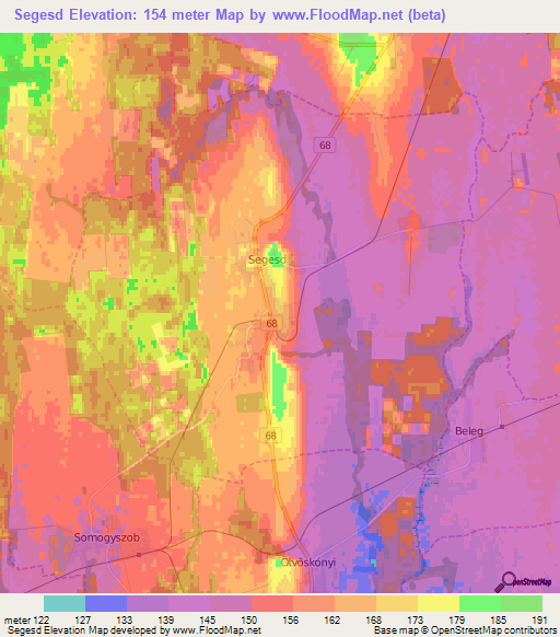 Segesd,Hungary Elevation Map