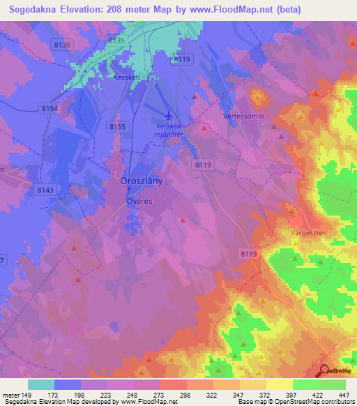 Segedakna,Hungary Elevation Map